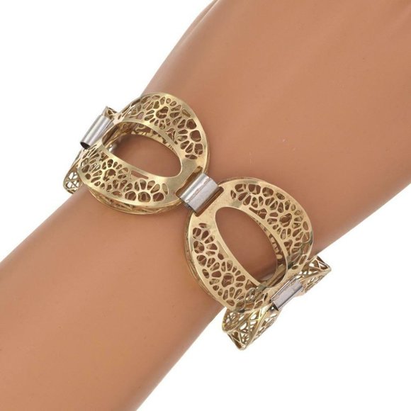 Vintage 14k Gold Large Filigree O Link Bracelet - Picture 2 of 5